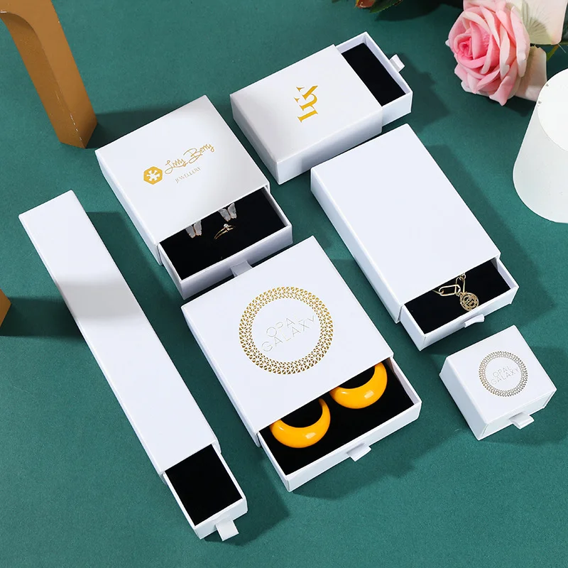 500pcs Custom Luxury Jewelry Packaging Boxes, Sliding Drawer Style Cardboard Gift Box with Logo for Earrings, Necklace, Bracelets, Paper Jewelry Case for Brand Presentation and Personalized Gift Packaging - 图片 9