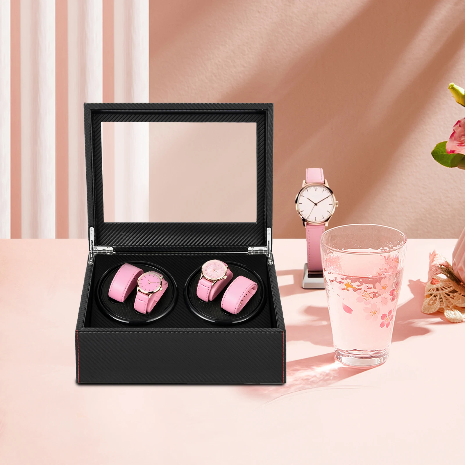 Automatic Watch Winder Box for 10 Watches, Ultra-Quiet 10dB Operation, Non-Magnetic Protection, 4 Rotating + 6 Storage Compartments, Premium MDF PU Glass Copper Construction, Elegant Modern Rectangle Display Case with Bidirectional Rotation - 图片 2