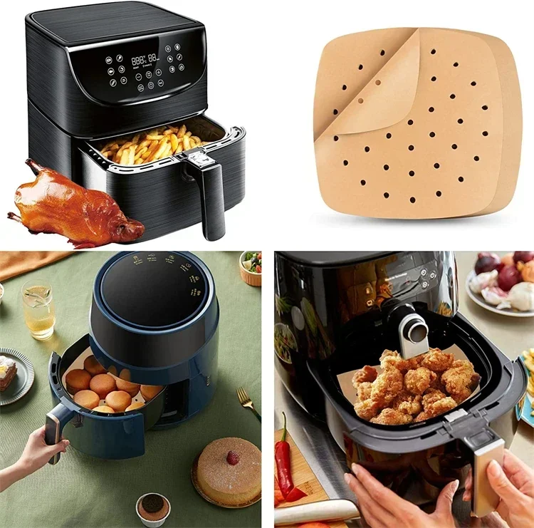 50/100 Pcs Square Air Fryer Parchment Paper Liners – Upgraded Disposable Baking Paper with Perforated Design for Frying, Cooking, Steaming and Oven Use