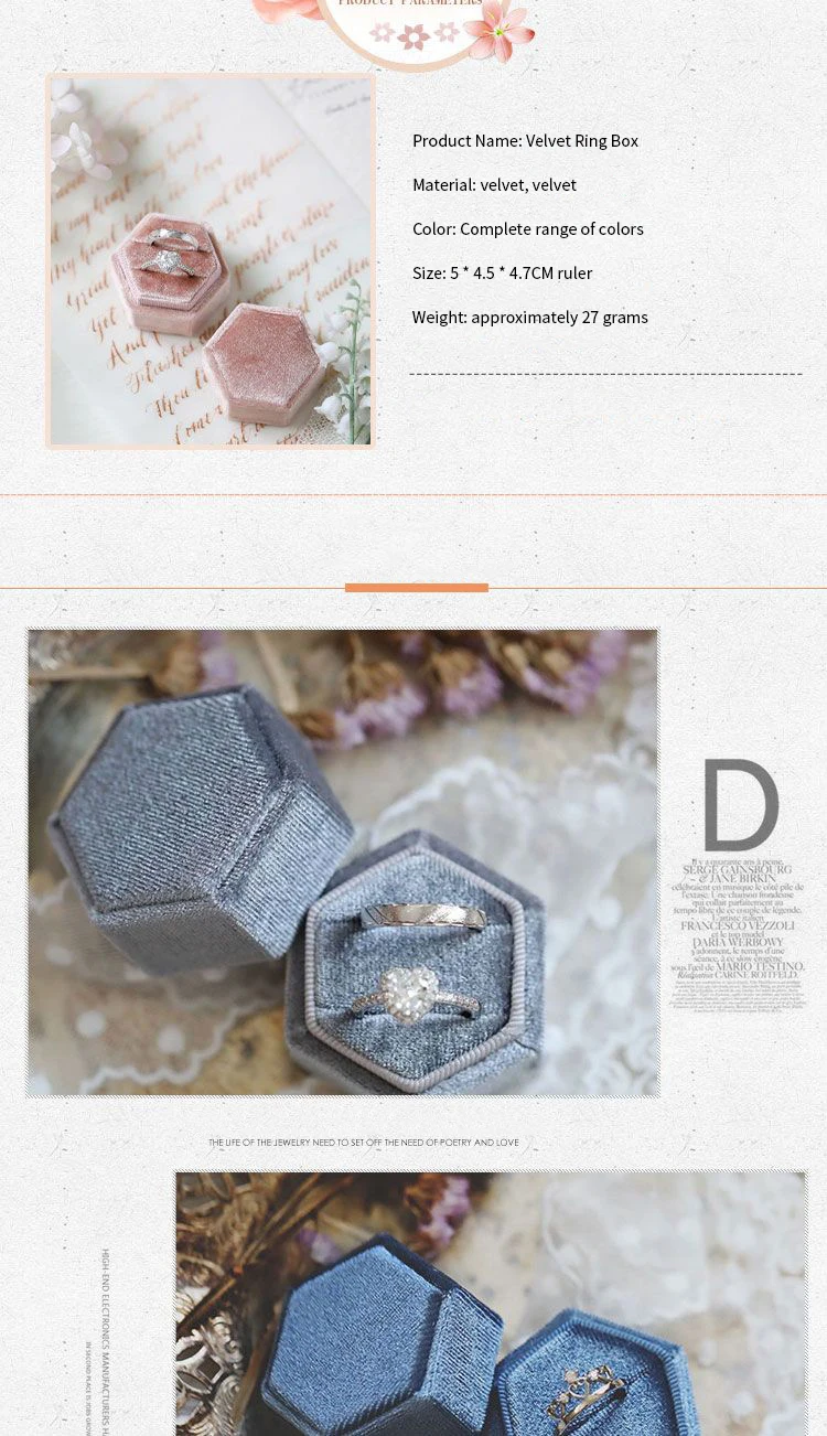 Vintage Hexagon Velvet Jewelry Double Ring Packaging Box | Elegant Engagement Wedding Ring Holder | Velvet Empty Case for Ceremony, Proposal, Valentine’s Gift Organizer Display