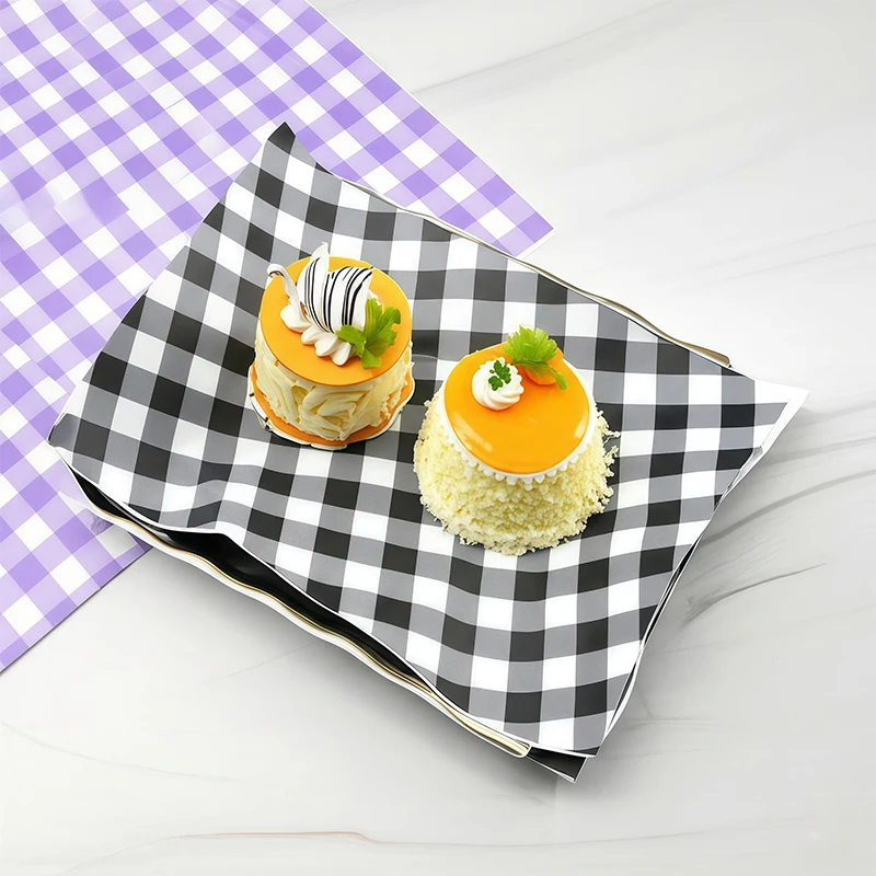 50 Pcs Greaseproof Checkered Food Wrapping Paper – Oil Resistant Burger, Sandwich & Snack Liners – Colorful Basket Mats & Placemats for Parties, Picnics, Cafes, and Takeaway 1