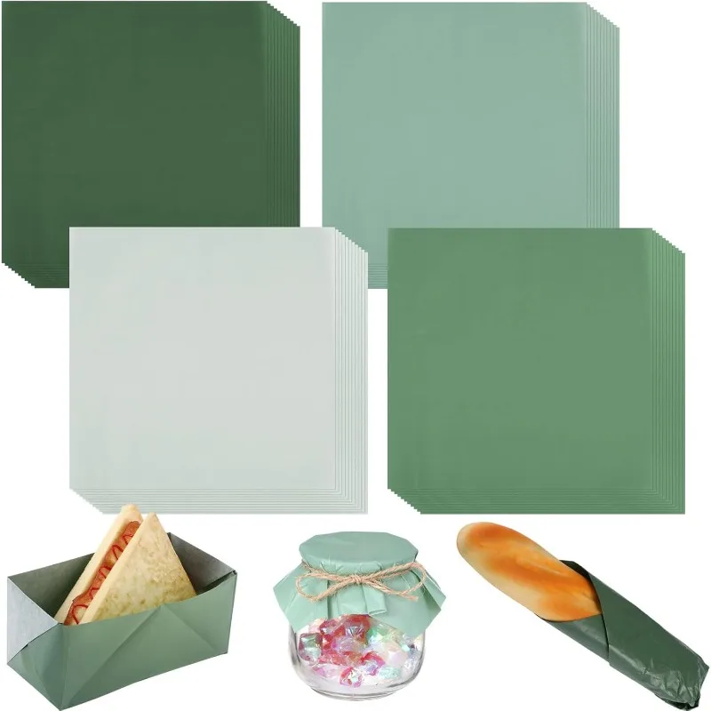 400 Sheets Sage Green Wax Paper – Gradient Green Greaseproof Deli Wrapping Sheets, Oil-Proof Waterproof Food Wrap for Sandwiches, Burgers, Cookies, Bread, Party Baking 11.8x11.8 Inch