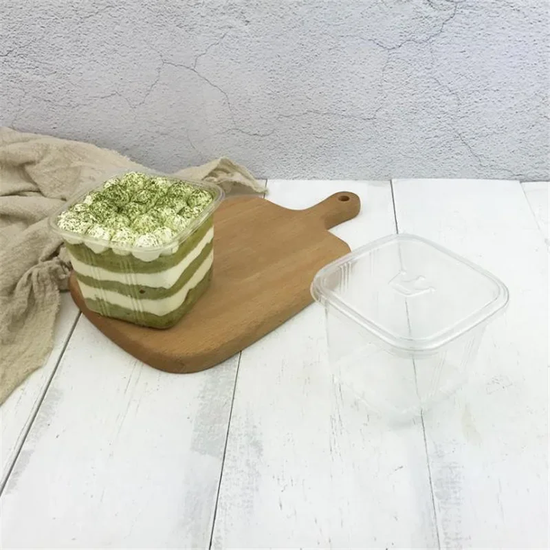 50 Sets Clear PET Cupcake Boxes 400ml / 300ml Disposable Dessert Containers Square Plastic Cake Mousse Packaging Box for Wedding Birthday Baby Shower Party Favors Supplies 2