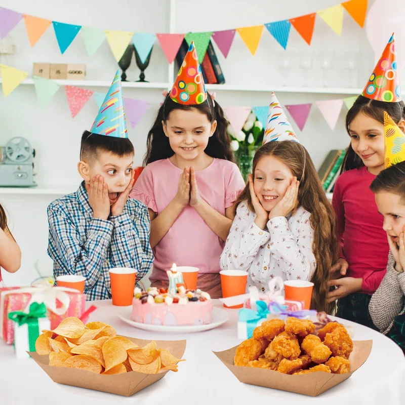 5/10 Pack Brown Kraft Paper Food Trays Disposable Snack Boats for Wedding Parties BBQs French Fries Nachos Hot Dogs Candy Catering Food Serving Containers 2