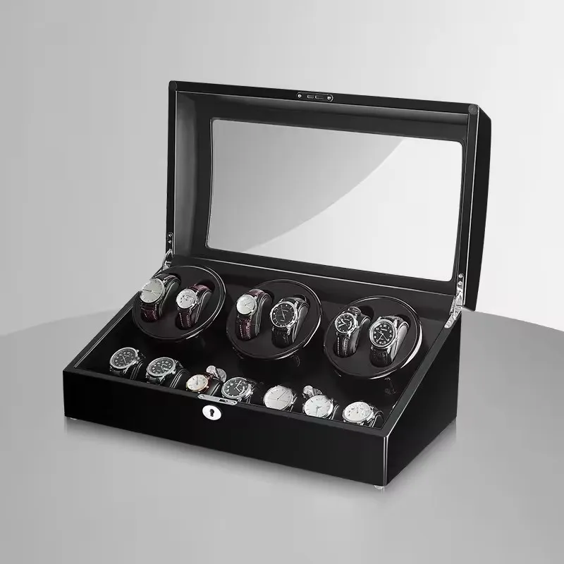 Luxury Automatic Watch Winder Storage Box with LED Light and Lock, 13-Slot Organizer Featuring 6 Rotating Winders and 7 Compartments, Quiet Motor Display Case for Men & Women Mechanical and Automatic Watches - 图片 3