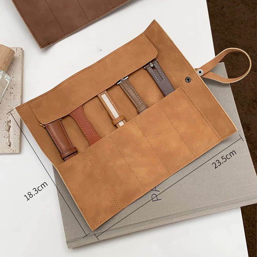 Travel Watch Organizer | 5-Slot Full Grain Leather Watch Band Roll Organizer, Handmade Portable Travel Case with Zipper Closure, Elegant Storage Box for Wristwatch Straps, Jewelry and Accessories, Easy Carry for Watch Lovers