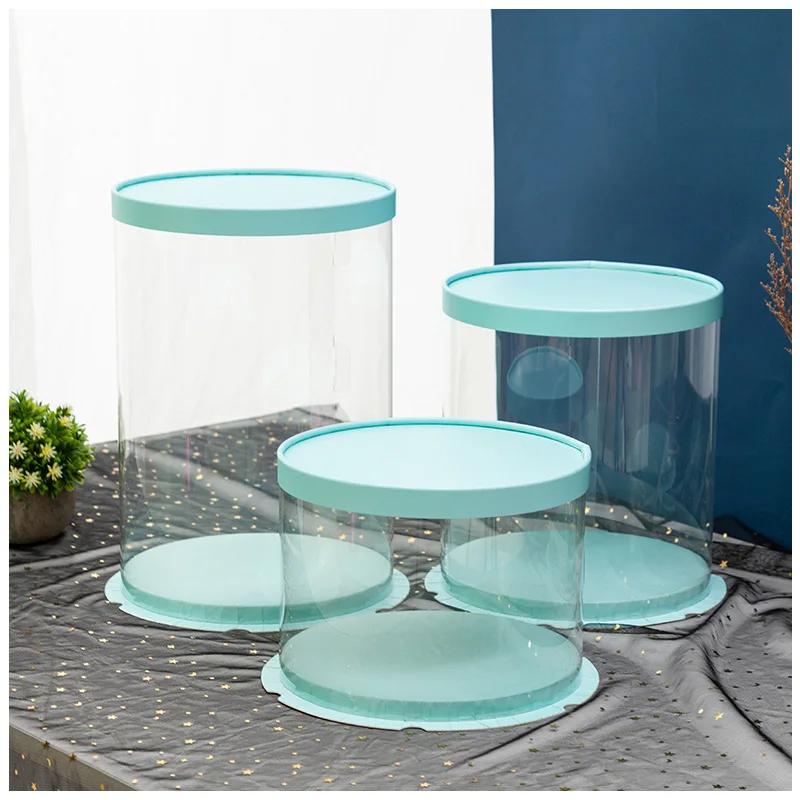 5Pcs Round Clear Cake Boxes PVC Transparent Single Layer Dessert Containers for Birthday, Wedding, Baby Shower, Valentine’s Day Party DIY Cake Display - 图片 7