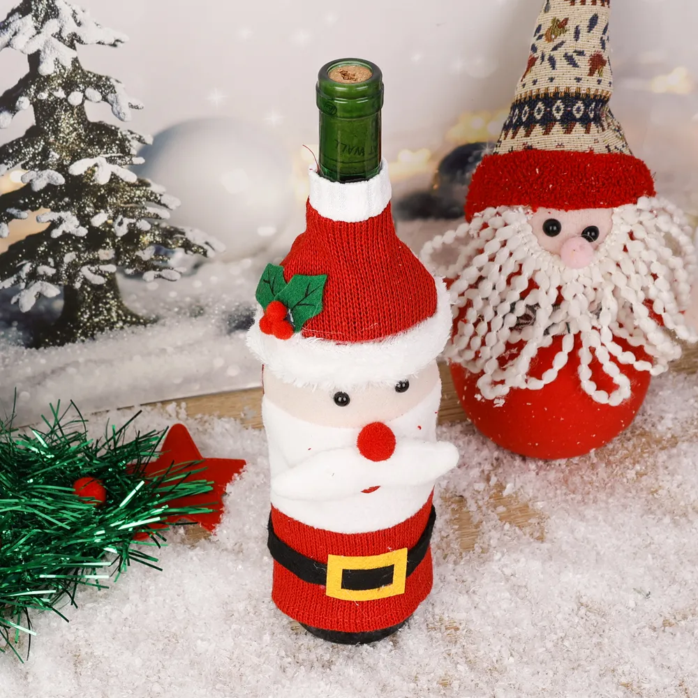 Christmas Sweater Wine Bottle Covers Set – 3/5/10PCS Knitted Santa & Snowman Bottle Bags, Reusable Holiday Decoration for Party, Dinner Table, Restaurant, Coffee Shop, Gift for Wine Lovers 6