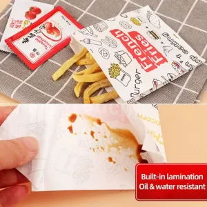 100Pcs Greaseproof Oil-Resistant Paper Bags for Food Packaging, Non-Stick French Fries, Sandwich, Pancake, Burger Wrapping Bags, Oven-Safe Kitchen Tools for Party, Takeout, and Home Use