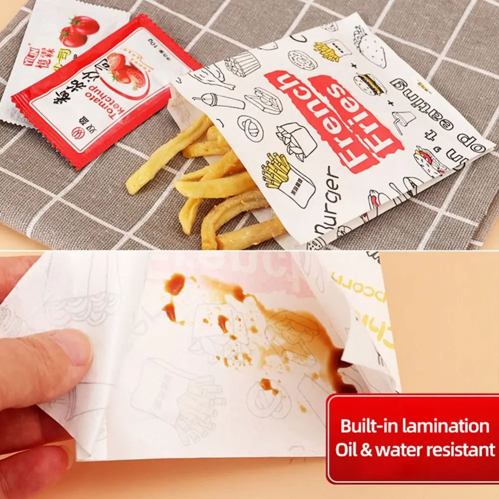 100Pcs Greaseproof Oil-Resistant Paper Bags for Food Packaging, Non-Stick French Fries, Sandwich, Pancake, Burger Wrapping Bags, Oven-Safe Kitchen Tools for Party, Takeout, and Home Use