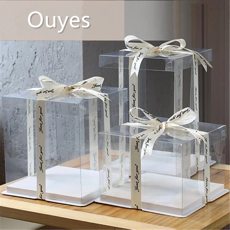 5-Piece Large Square Transparent Cake Boxes for Birthday Gifts, Baking, Dessert Packaging, PVC Plastic Dessert Display, Party Supplies, Customizable for Bakery, Restaurant, Home Celebration - 图片 13
