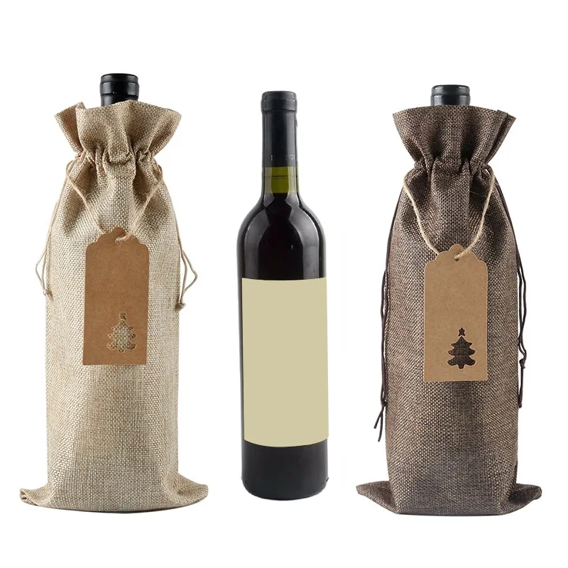 12PCS Burlap Wine Gift Bags with Tags & Jute Rope, Reusable Linen Wine Bottle Covers with Drawstring, Rustic Multicolor Jute Wraps for 750ml Champagne Bottles, Christmas Wedding Birthday Party Packaging 5