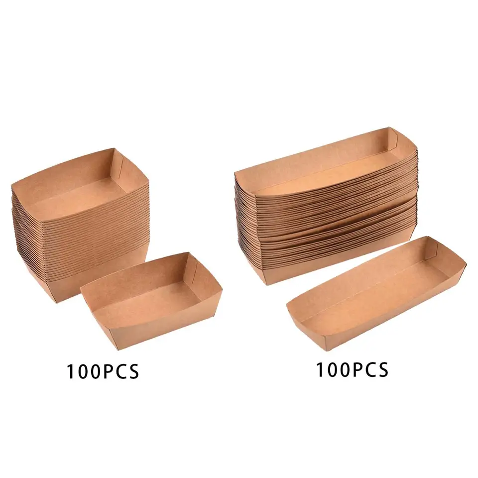 100PCS Disposable Kraft Paper Food Trays Serving Boats for Nachos, French Fries, Hot Dogs, Salads, Snacks and Desserts – Sturdy Take Out Containers for Parties, Picnics, Catering and Fast Food - 图片 7
