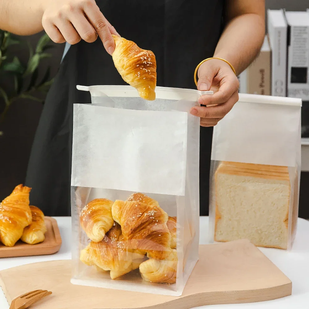 50PCS Bakery Takeaway Toast Bags with Clear Window, Kraft Paper Gusset Tin Tie Bread Hamburger Oil-Proof Packing Bags for Home Baking, Café, Party, and Gift Packaging - 图片 3