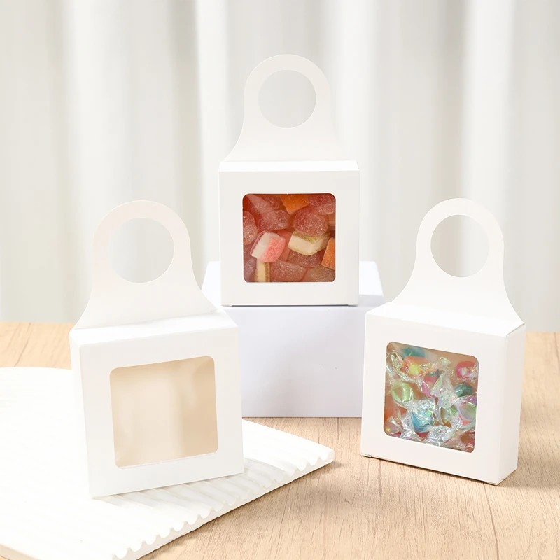 10pcs Kraft Paper Wine Gift Packaging Boxes with Window – Folding Hanging Candy, Biscuit, and Cookie Boxes, Reusable Black/White Cardboard Paper Packaging for Gifts and Parties 4