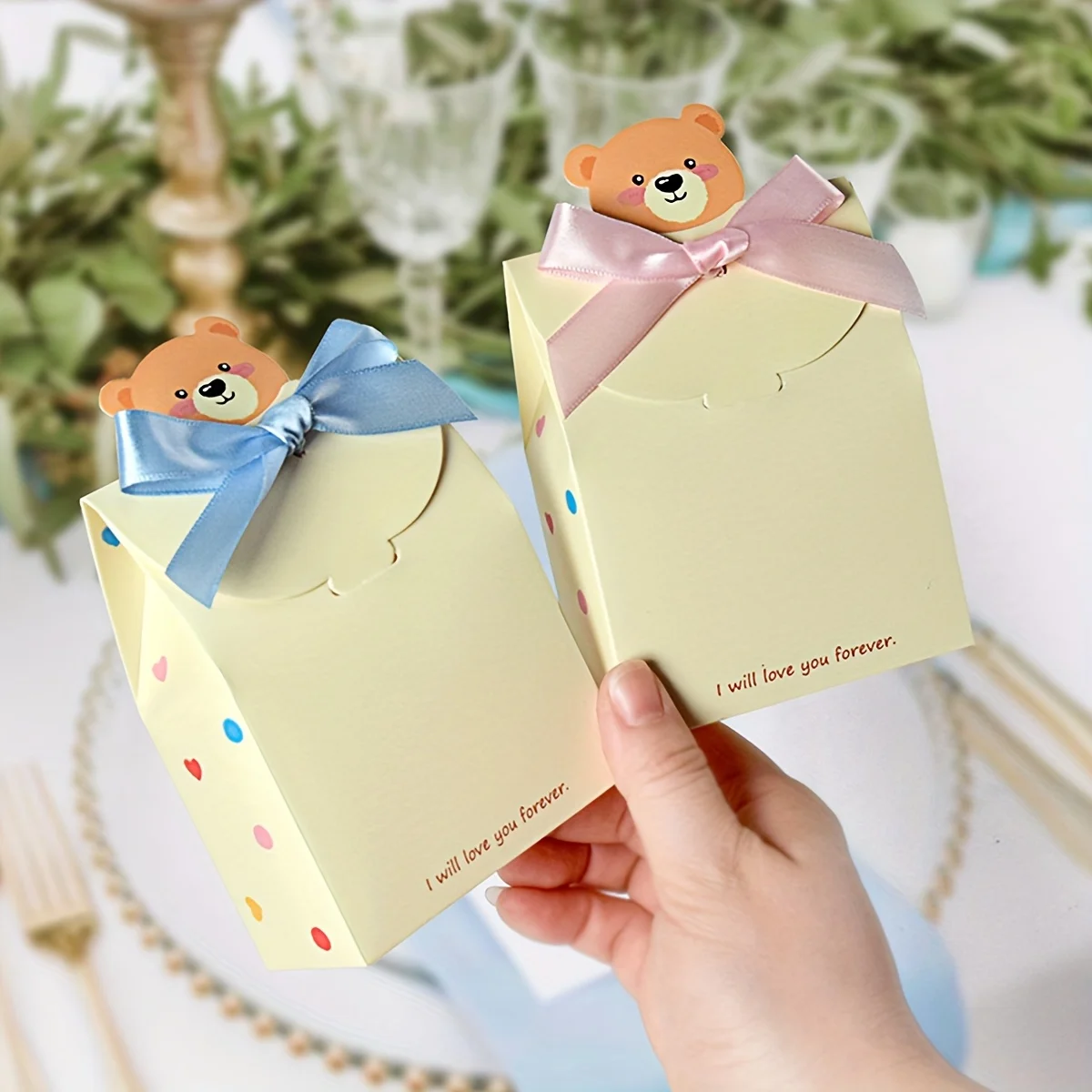10PCS Cartoon Bear Foldable Square Gift Boxes, Durable and Stylish Paper Packaging for Gender Reveal, Weddings, Birthday Parties, Holiday Celebrations, Multi-Purpose Gift Box Set, Factory Direct Supply 7