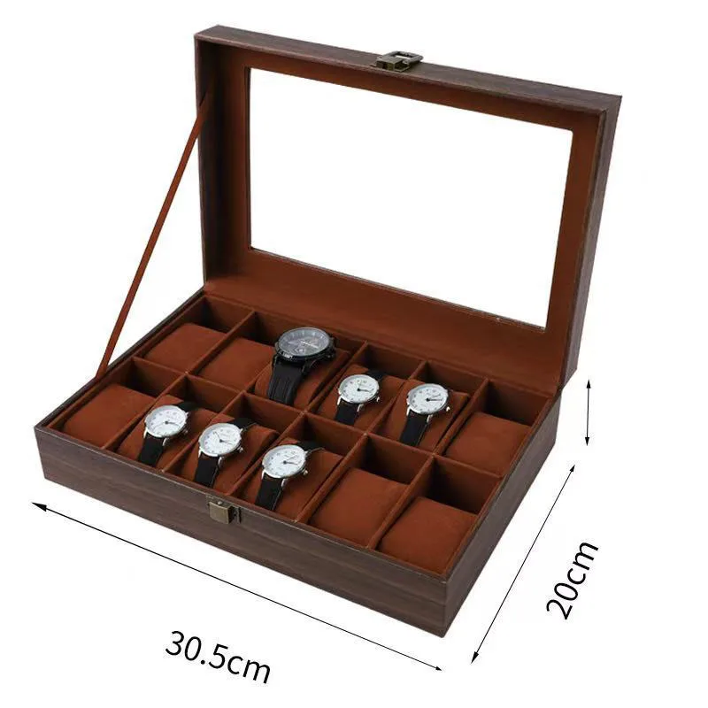 Eco-Friendly PU Leather Watch Box for Men and Women, Dust-Proof 10 Slot Watch Display Organizer with Lock and Glass Lid, Soft Velvet Interior, Multi-Functional Jewelry Storage Case for Rings, Bracelets & Accessories 7