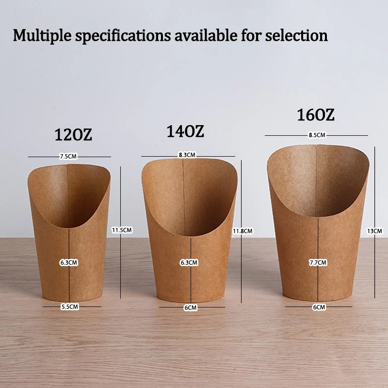 100PCS Kraft Paper French Fry Cups, Disposable Snack Containers, Charcuterie and Dessert Holders, Oil-Resistant Baking Cups for Takeout, Parties, Weddings, and Catering 5