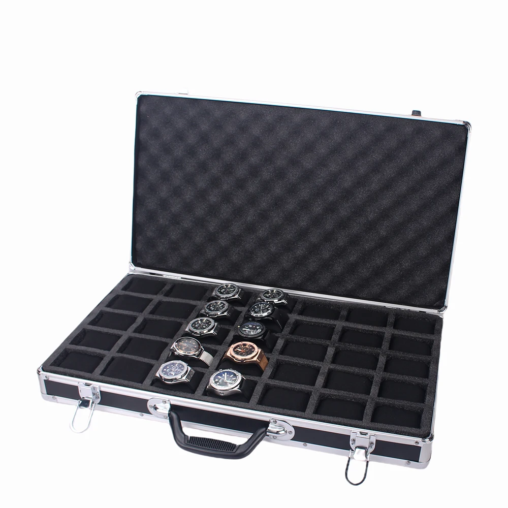 35-Slot High-Capacity Watch Storage Box with Aluminum Suitcase Design, Velvet-Lined Jewelry Organizer, Portable Lockable Display Case for Watches, Bracelets, and Accessories, Elegant Gift Box for Collectors 4
