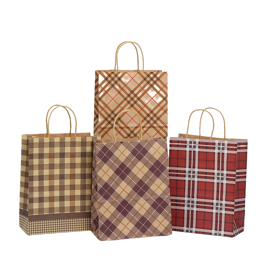 20PCS Retro Plaid Kraft Paper Gift Bags with Twisted Handles, Stylish Reusable Tote Bags for Shopping, Party Favors, Small Business Packaging, Boutique Gifts, Eco-Friendly and Durable - 图片 6