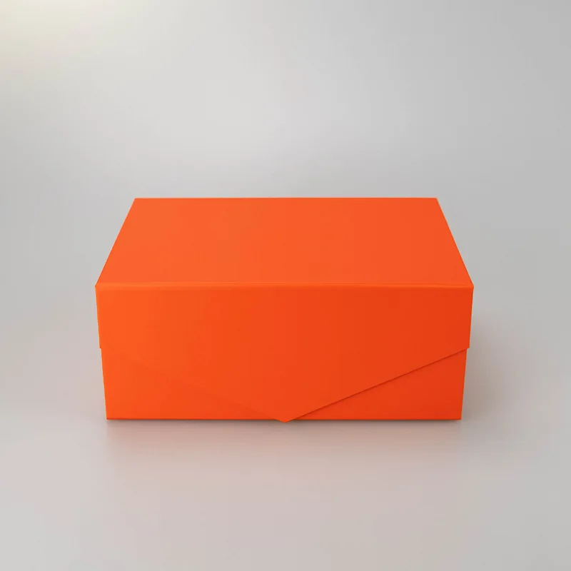 Large Orange Magnetic Folding Rigid Paper Gift Box with Custom Logo Printing, Sturdy Cardboard Packaging for Weddings, Events, Luxury Gifts, Party Favors, Bulk Foldable Storage Solutions 3