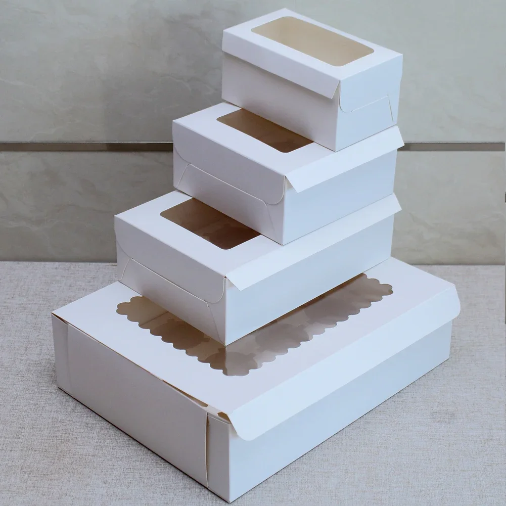 10Pcs Kraft Paper Cupcake Packing Boxes with Clear Window, Cardboard Cake Muffin Cookies Candy Packaging, Wedding Birthday Party Favors, 4 Sizes for Desserts and Gifts 9