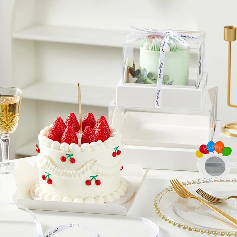 5/10 Pcs Square Transparent Cake Box 4/6 Inch – Clear PVC and White Cardboard Dessert Container for Birthday, Wedding, Christmas, DIY Cakes, Pastry Packaging, Party Treat Storage, Snack & Sushi Organizer 3
