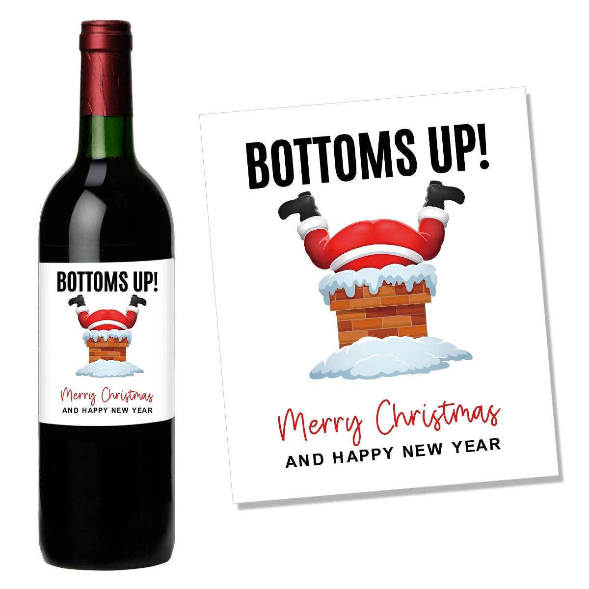 6PCS Christmas Wine Bottle Labels – Waterproof Self-Adhesive Vinyl Stickers with Funny Santa Claus & Holiday Greetings, Perfect for Xmas Party Decorations, Gift Wrapping, New Year Celebration Supplies