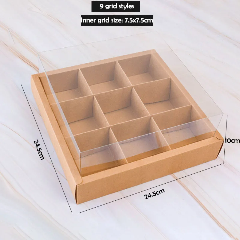 5PCS Moon Cake Boxes with Transparent Lid, 4/6/9 Grid Inserts for Candy, Nougat, Snowflake Crisp, Pastry and Dessert Packaging, Ideal for Baking, Gift Giving, Party Favors, Seasonal Celebrations and Special Events - 图片 6