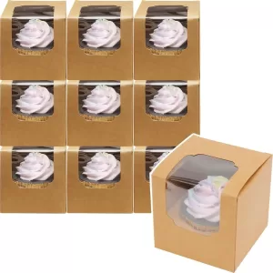 10/20/30pcs Single Cupcake Boxes with Insert and Clear Window, Foldable Paper Muffin Containers for Parties, Weddings, Birthdays, Baby Showers, Individual Dessert Packaging
