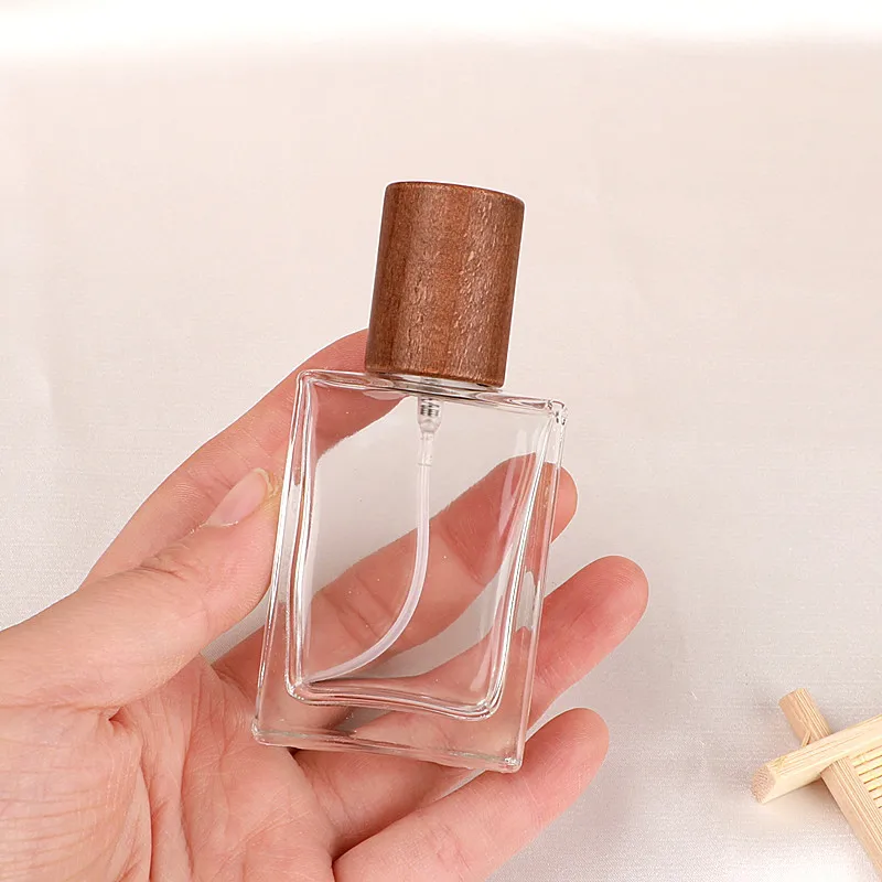 10pcs Refillable Square Glass Perfume Bottles with Wooden Screw Caps – Empty 30ml 50ml 100ml Spray Atomizer Containers for Toner, Cologne, Essential Oils, and Custom Cosmetic Packaging 6