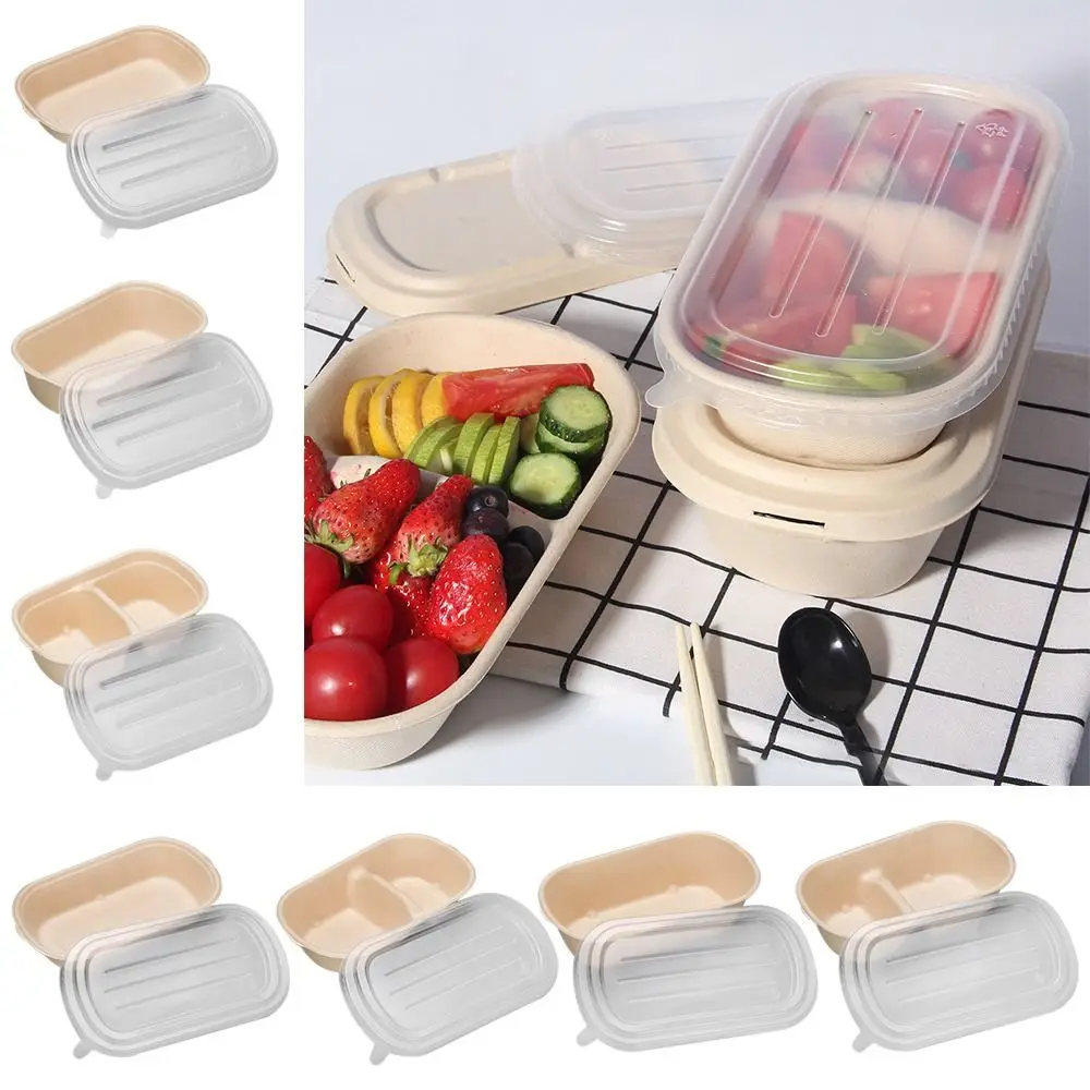 Disposable Degradable Paper Lunch Boxes with Lid 500ml 700ml 850ml 1000ml, Eco-Friendly Pulp Salad Bento Food Containers Oil-Proof Leak-Resistant Takeout Bowls for Hot and Cold Meals, Dessert, Cake, Parties