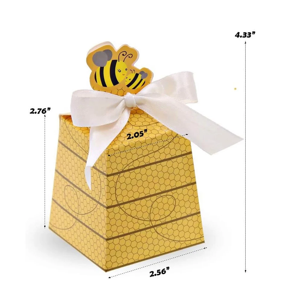 25PCS Paper Beehive-Shaped Gift Boxes with Ribbons, Fun Bee Party Favor Packaging for Weddings, Birthdays, Baby Showers, Candy or Small Gifts, Decorative Party Boxes, Factory Direct Supply 5