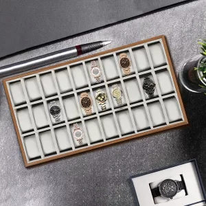 Luxury Wooden 30-Slot Watch Display Organizer Box with Soft Velveteen Pillows, Modern Large Jewelry and Timepiece Storage Case, Elegant Gift Presentation for Men and Women