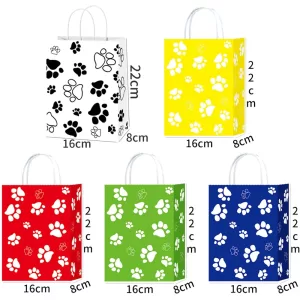 5 or 100pcs Dog Gift Bags 6.3×3.1×8.6inch Puppy Paw Print Kraft Paper Bags Multi-Color White Blue Yellow Green Red for Pet Party Birthday Favor Supplies