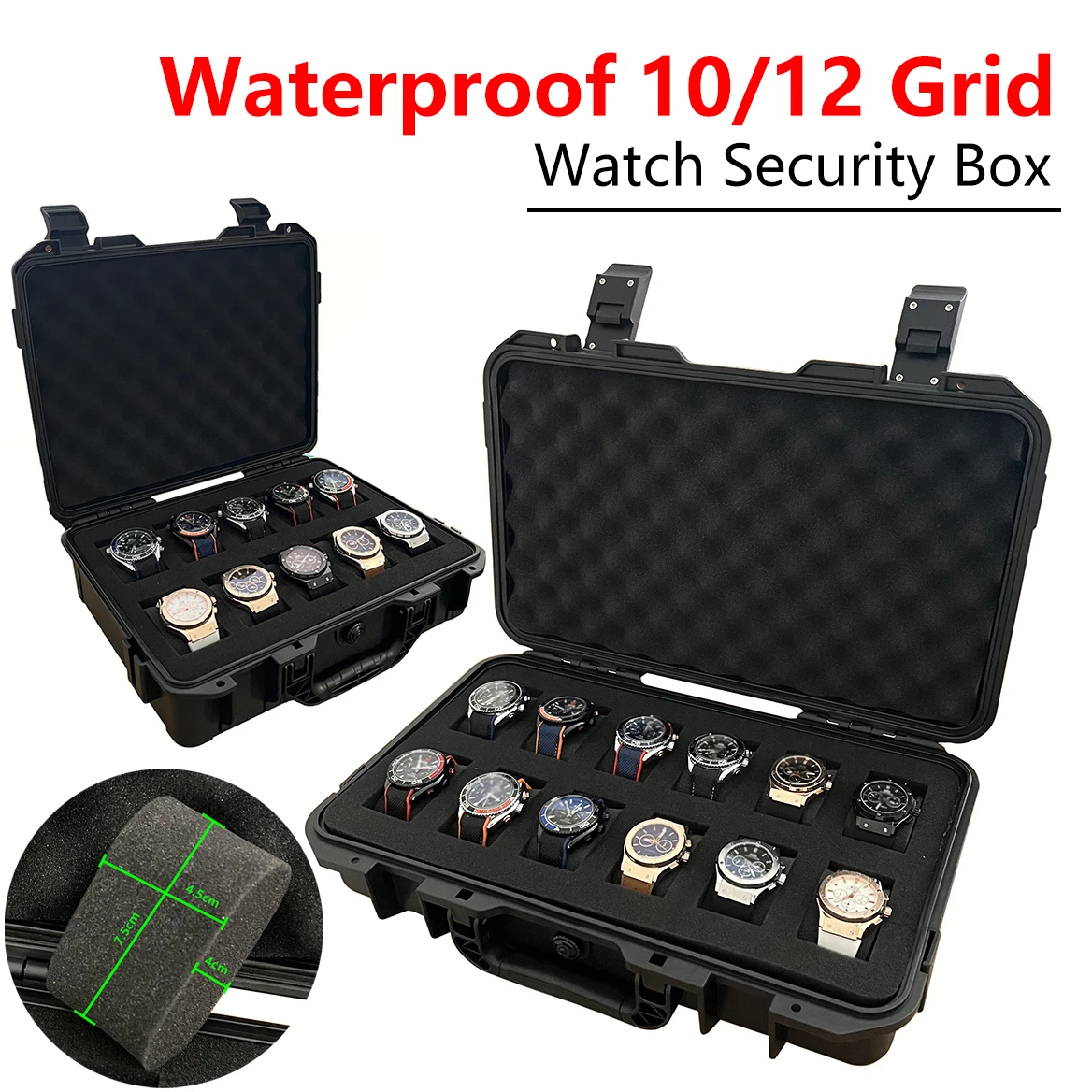 10/12 Grid Waterproof High-End Watch Storage Box – Antique Protective Safety Case with Thickened Sponge, Moisture-Proof Compartments for Watches, Jewelry, Collectors, and Personal Use Organizer