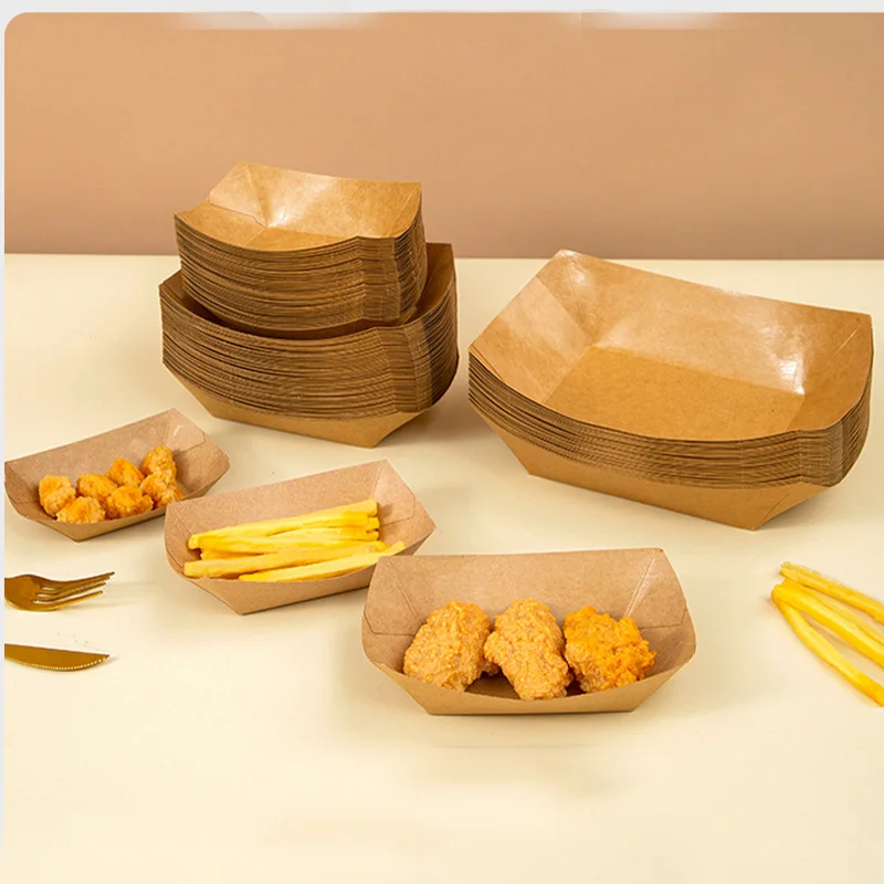 5/10 Pack Brown Kraft Paper Food Trays Disposable Snack Boats for Wedding Parties BBQs French Fries Nachos Hot Dogs Candy Catering Food Serving Containers - 图片 4