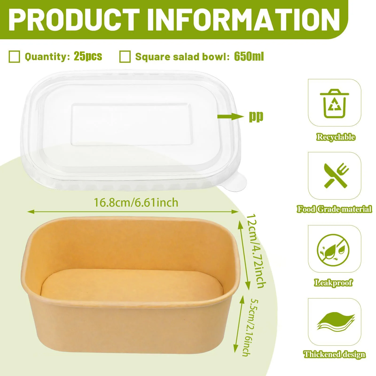 25PCS Kraft Paper Lunch Box with Lid, Square Disposable Food Containers, Eco-Friendly Salad Bowl Takeout Packaging Box for Snacks, Picnic, Meal Prep, Catering, Parties, Household Storage - 图片 12