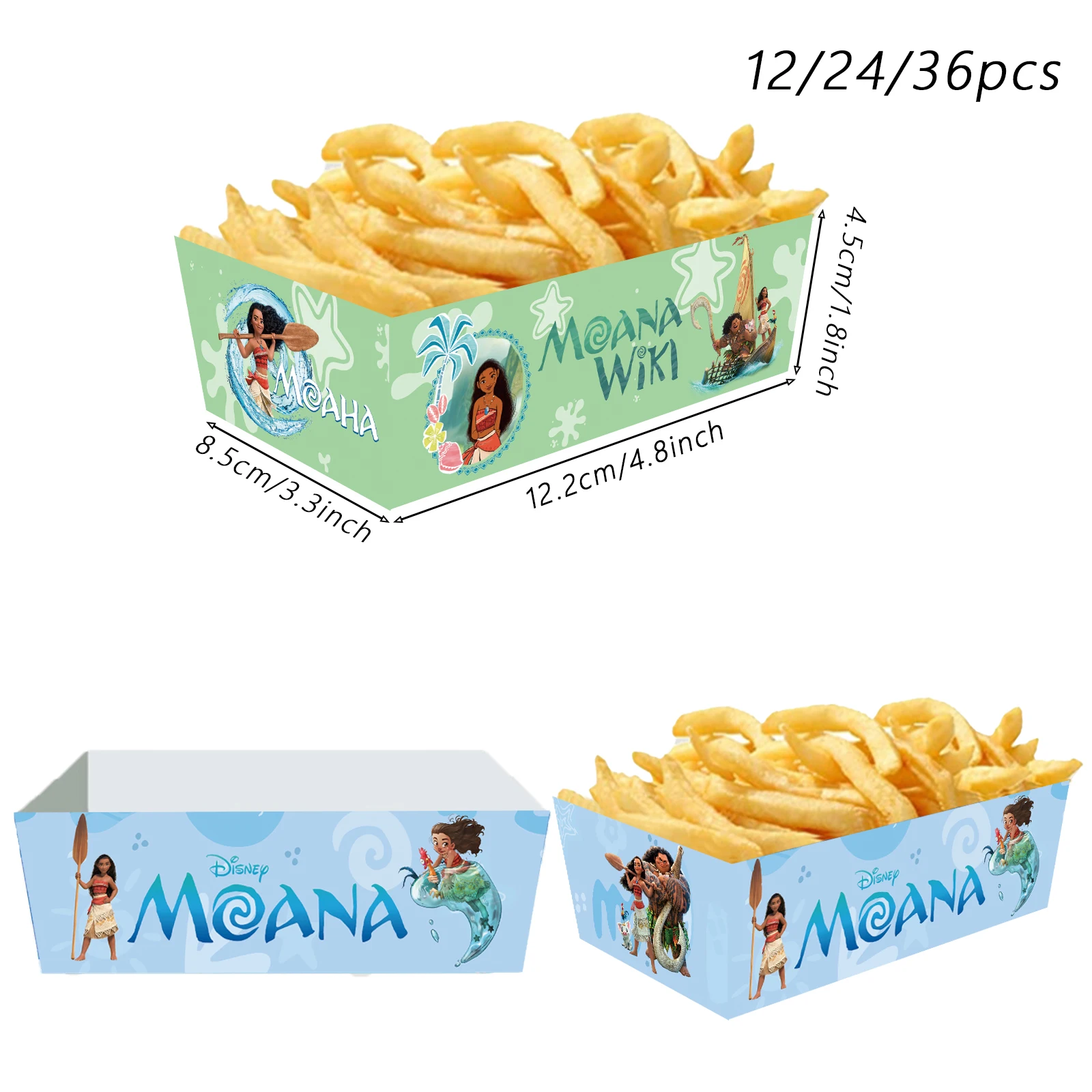12/24/36pcs Moana Birthday Party Supplies French Fry Boxes Disposable Popcorn Snack Candy Containers Paper Food Packaging Trays for Kids Party Decoration, Festival Events, Weddings, Baby Shower