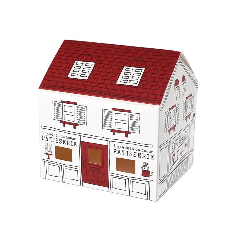 10pcs Cartoon House Shape Candy Box Hand-painted Folding Paper Gift Packaging Box for Birthday Party Baked Biscuits Nougat Candy Wrapping Decorative Favor Boxes with Handle - 图片 7