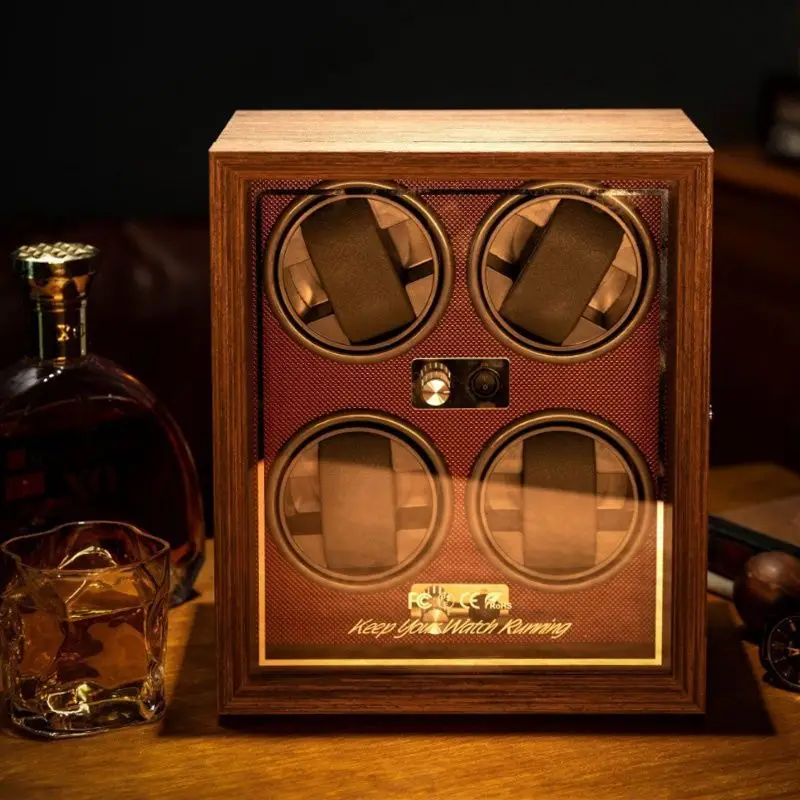 Luxury Automatic Watch Winder – Wooden Retro Organizer with Silent Motor and Anti-Magnetic Design, High-Density Pine & Leather Construction, Multiple Slots with USB Power, LED Light, 5 Rotation Modes - 图片 9