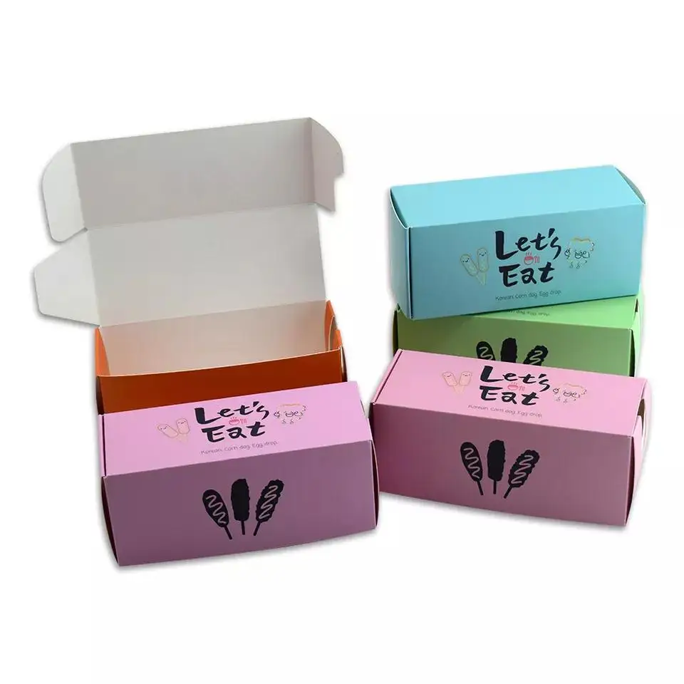500pcs Wholesale Custom Printed Biodegradable Paper Hot Dog Packaging Boxes for Korean Corn Dog Takeaway Fast Food Snack Containers with Logo Eco-Friendly Kraft Paper Food Tray for Restaurants - 图片 6