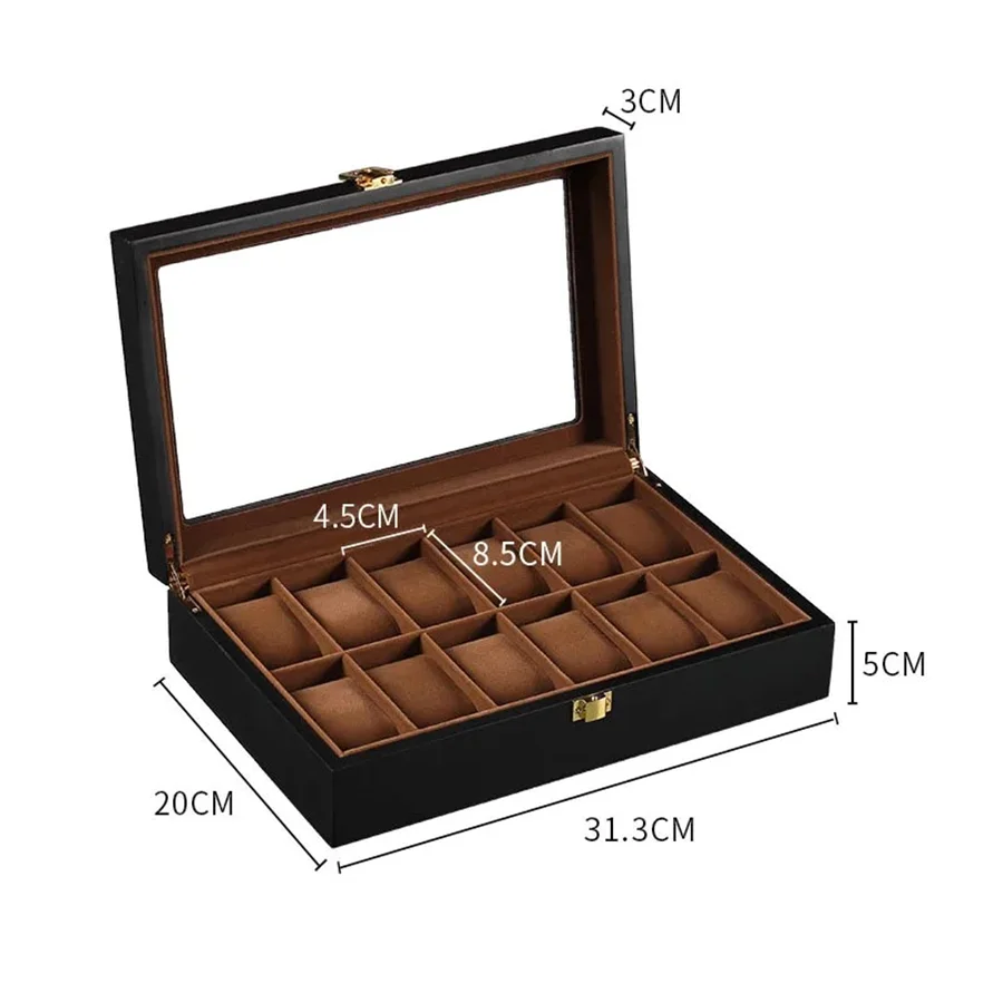 Wooden Watch Storage Box with 1/2/3/5/6/10/12 Slots, Piano-Bake-Paint Finish, Jewelry Organizer for Men & Women, Travel and Home Display Case for Watches, Bracelets, Small Gifts, Elegant MDF Construction - 图片 18