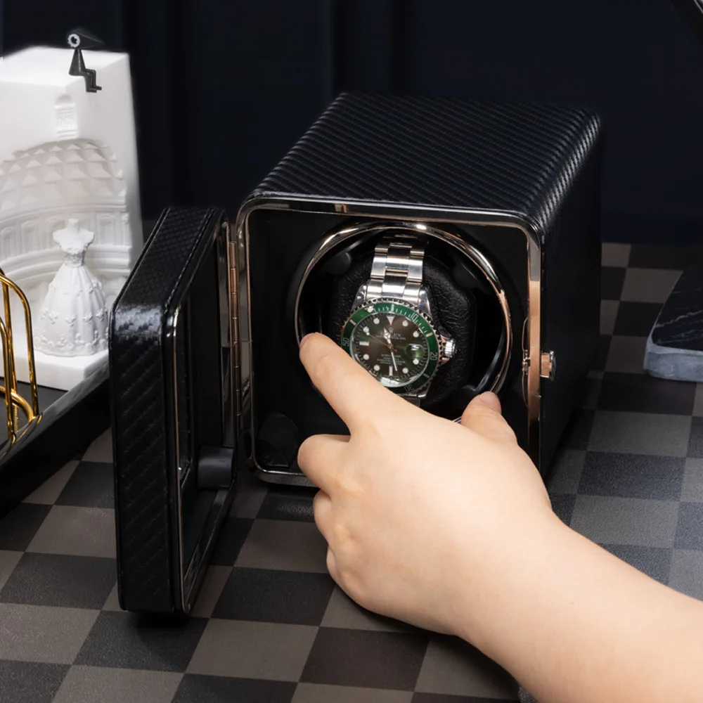Travel Watch Winder | Luxury Automatic Watch Winder with LED Ambient Light, Silent Self-Rotating Display Box, PU Leather Exterior, 5 Gear Modes, USB-C Power Supply, Stop Function on Lid Opening, Single Slot for Men Women - 图片 2