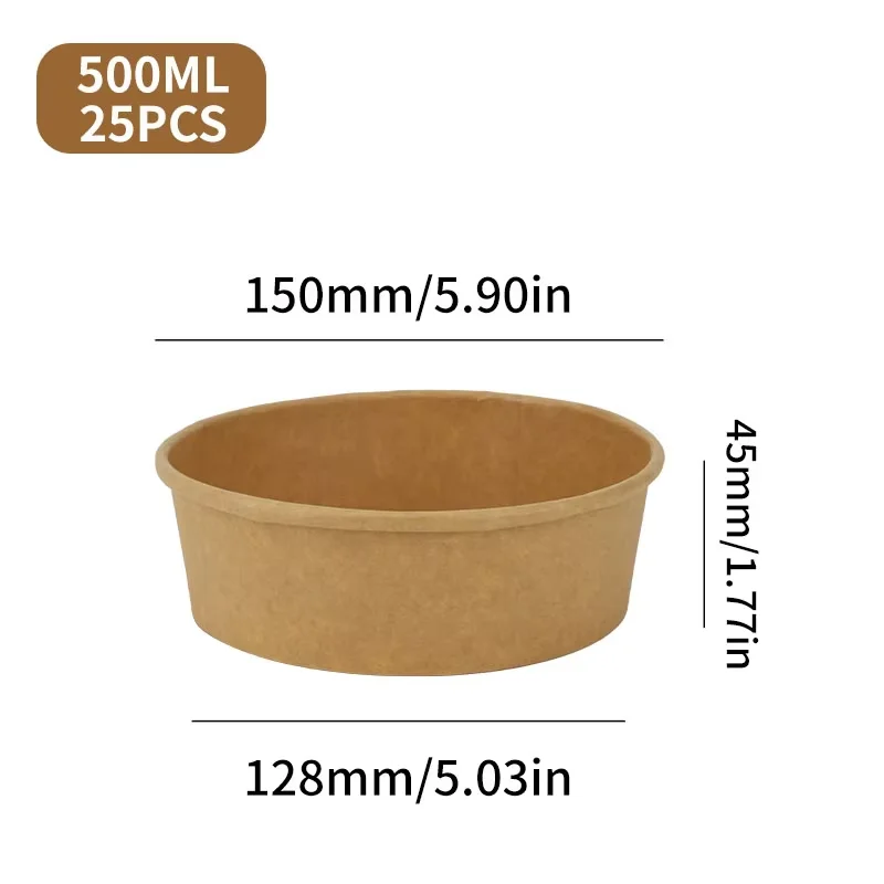 25pcs Kraft Paper Round Bowls Lunch Box Bento Box Food Containers with Lid Disposable Takeaway Soup Salad Noodles Meal Prep Eco-Friendly Food Storage for Picnic Party Travel - 图片 8