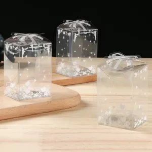 10Pcs Transparent PVC Packing Boxes with Paper Base, Clear Gift Packaging Containers for Chocolate, Cake, Cookies, Wedding Birthday Party Valentine’s Day Favors and Dessert Supplies