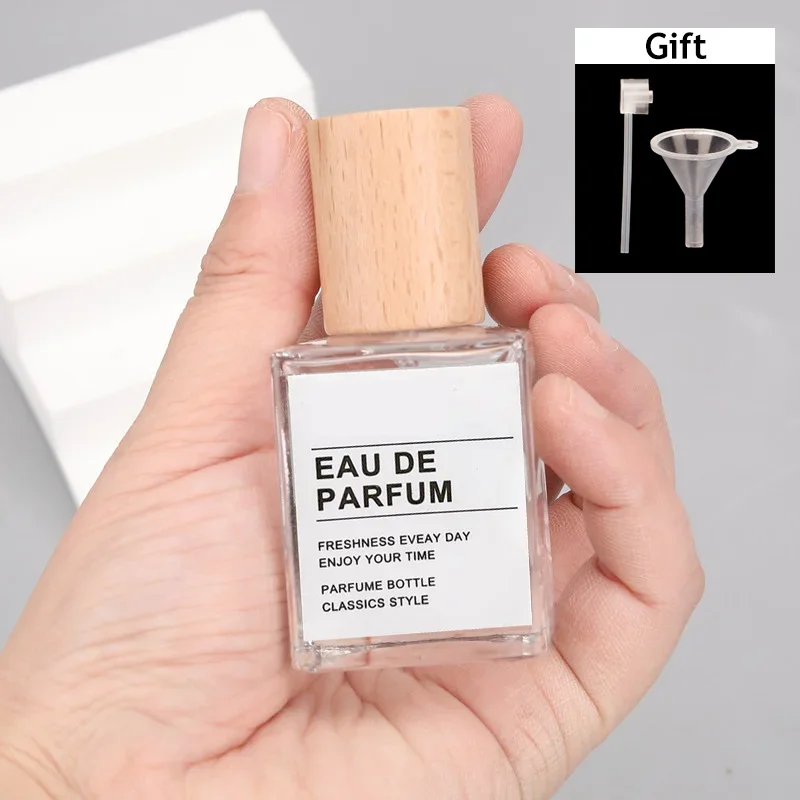30ml & 50ml Refillable Flat Square Glass Perfume Bottles – Portable Travel Cosmetic Spray Containers with Replacement Wooden Caps, Empty Reusable Fragrance and Essential Oil Storage - 图片 10