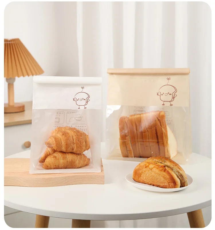 50 Pieces Kraft Paper Roll-Edge Sandwich & Toast Bags with Cartoon Window Print, Food-Safe Packaging for Bread, Desserts, Sweet Potato Rolls, Edible Grade, Durable and Stylish - 图片 6