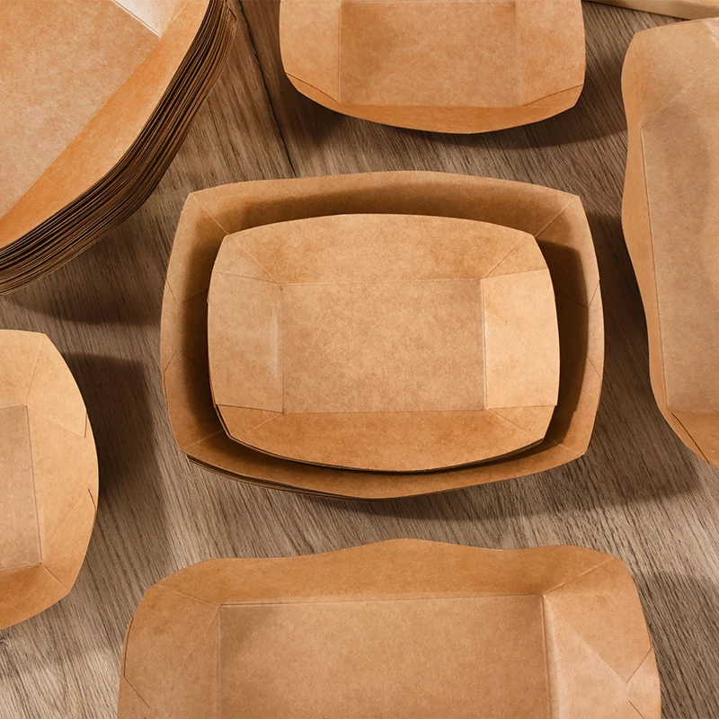 5pcs Kraft Paper Dessert and Snack Boxes, Disposable Cake Containers, Pastry Trays, French Fries Holders, Food Kraft Paper Bowls for Weddings, Birthday Parties, Halloween, Catering, and Event Use - 图片 4