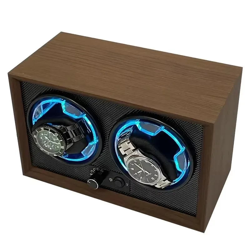 Luxury Wooden Automatic Watch Winder Box for 2 Watches with Silent Motor, Multiple Rotation Modes, LED Light, USB & DC Power Supply, Secure Packaging and Jewelry Display Storage Case - 图片 2